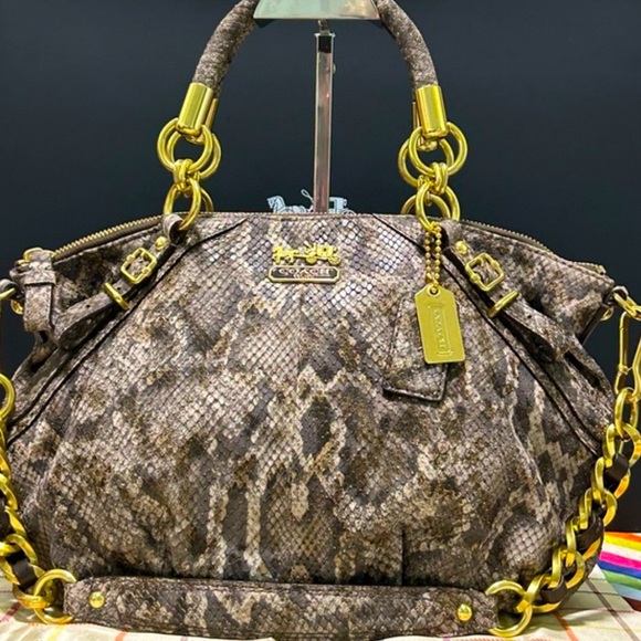 Coach Vintage Madison Sophia Python Embossed Brown Leather Satchel - Picture 1 of 9